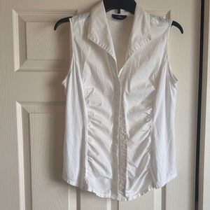 Alfani White Sleeveless Collared Blouse